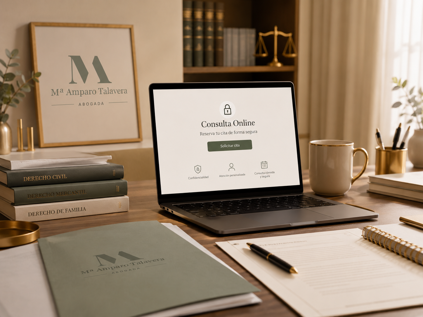 Consulta jurídica online con documentación legal preparada en un despacho profesional