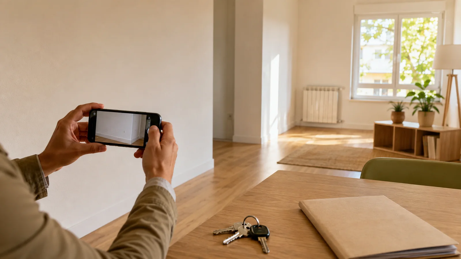 Persona fotografiando el estado de una vivienda vacía antes de entregar las llaves