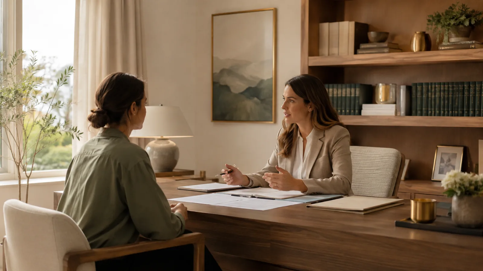 Persona conversando con una abogada para preparar una declaración como testigo