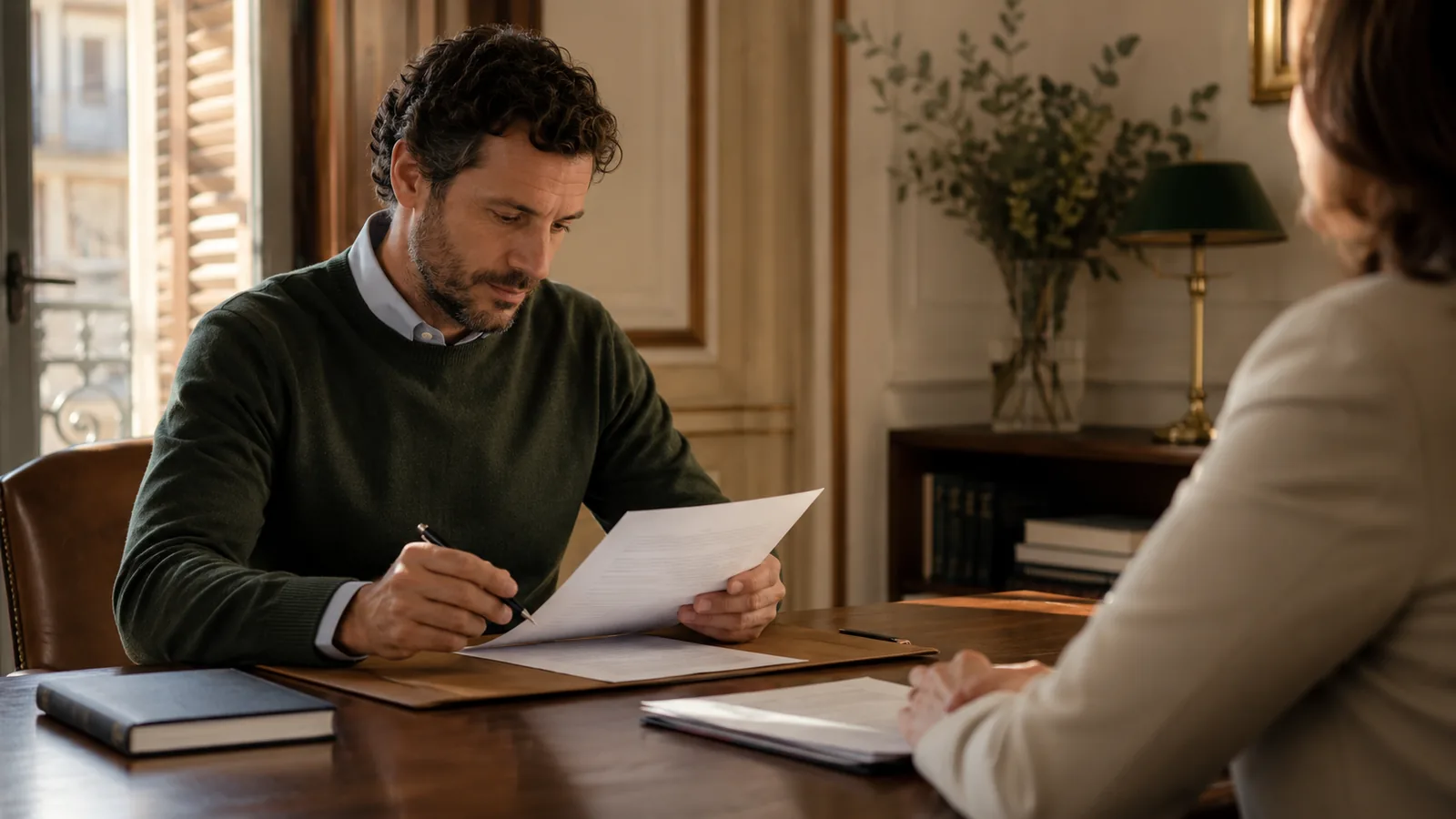 Persona revisando un documento de finiquito antes de firmarlo